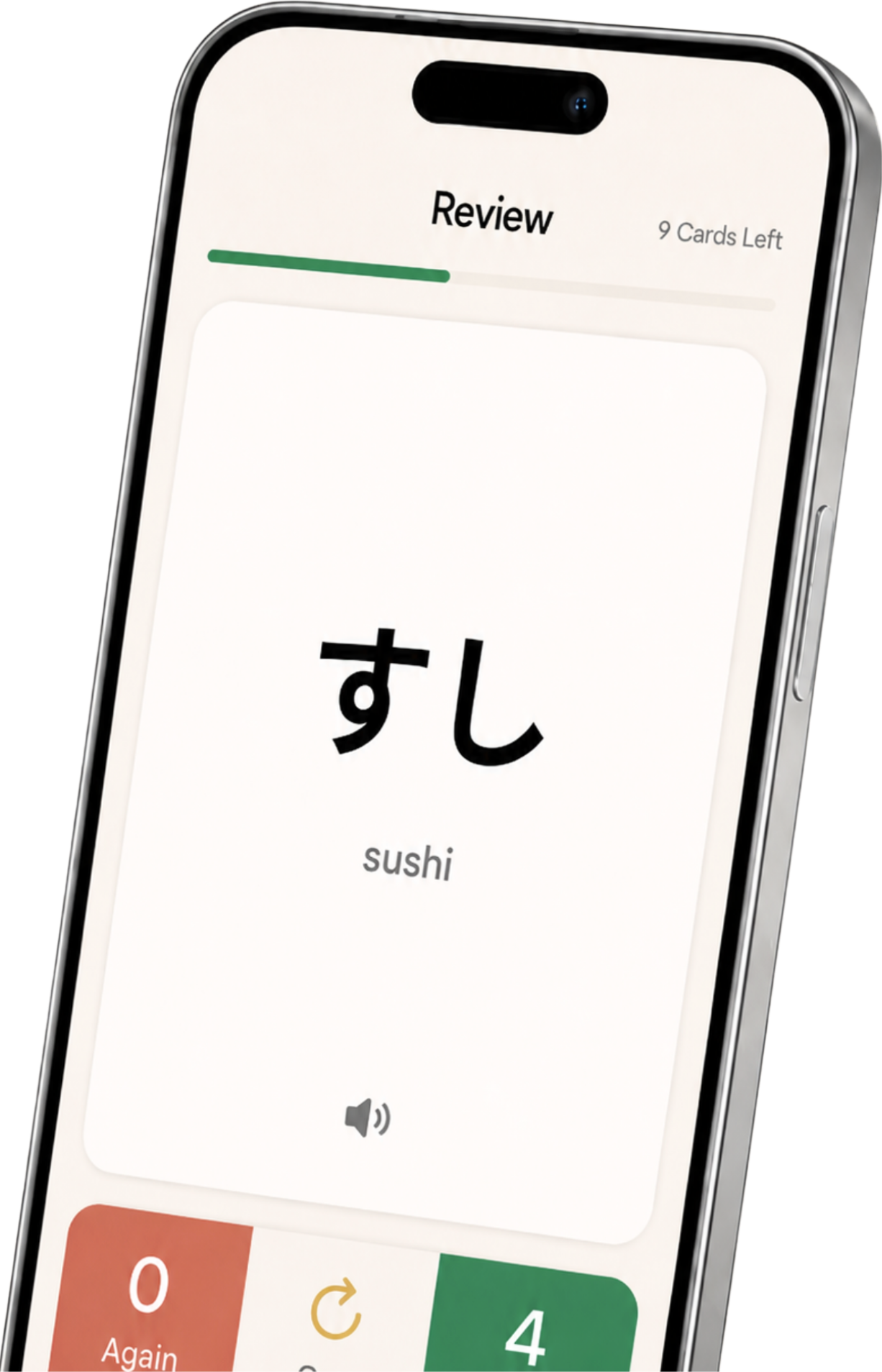 Inku showing a Japanese flashcard review of すし, sushi